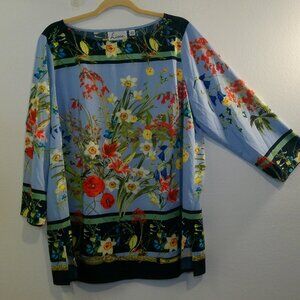 Linea by Louis Dell'Olio Floral Printed Woven Top in Blue/Navy Plus 18W (A39)